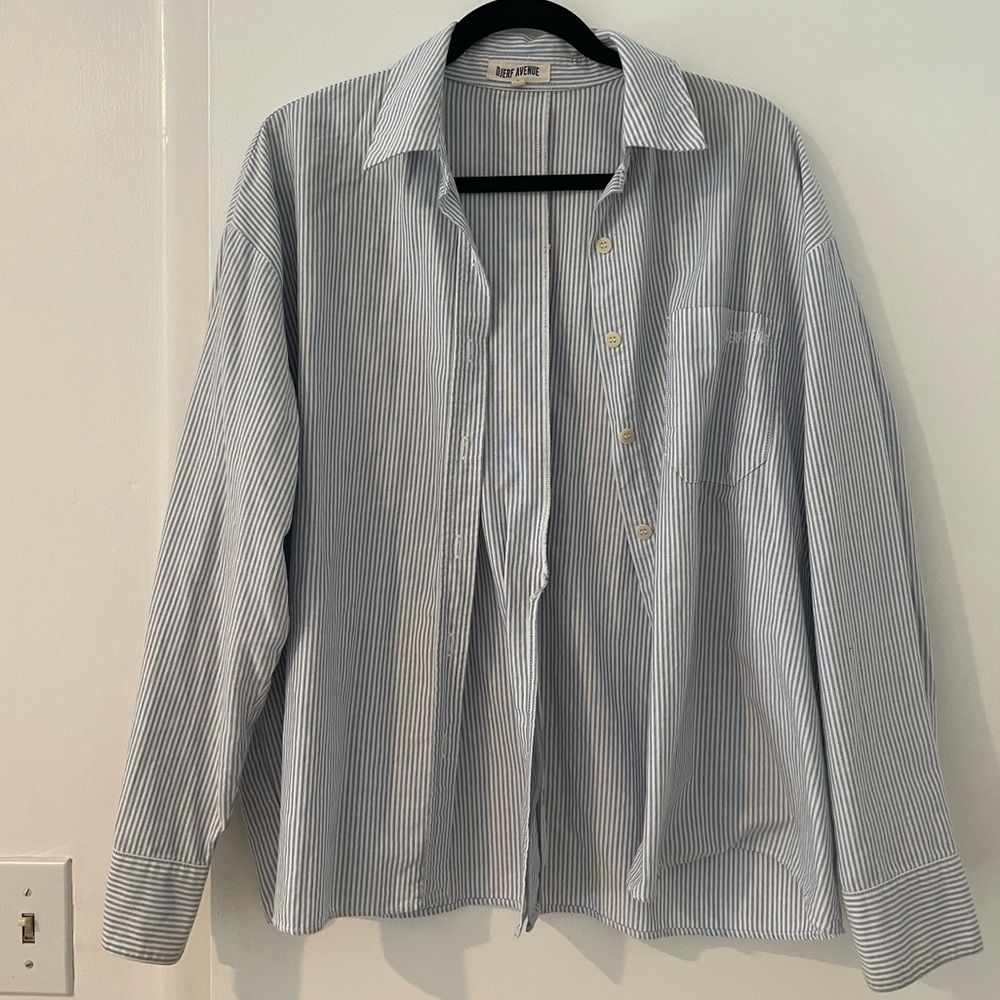 djerf avenue blue white striped button down oversized sz L